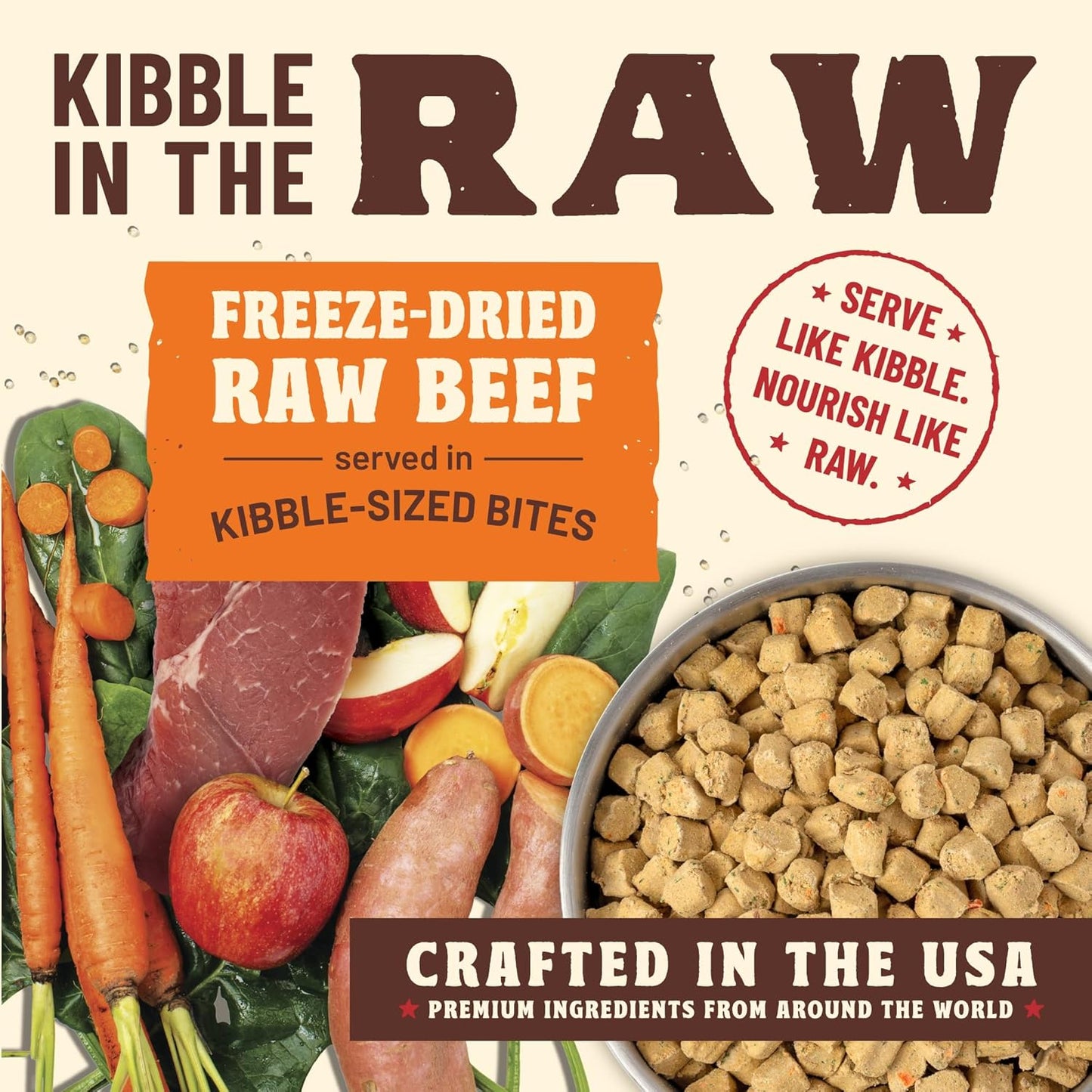 Primal Kibble in The Raw, Freeze Dried Dog Food, Beef, Scoop & Serve, Made with Raw Protein, Whole Ingredient Nutrition, Crafted in The USA, Dry Dog Food 1.5 lb Bag