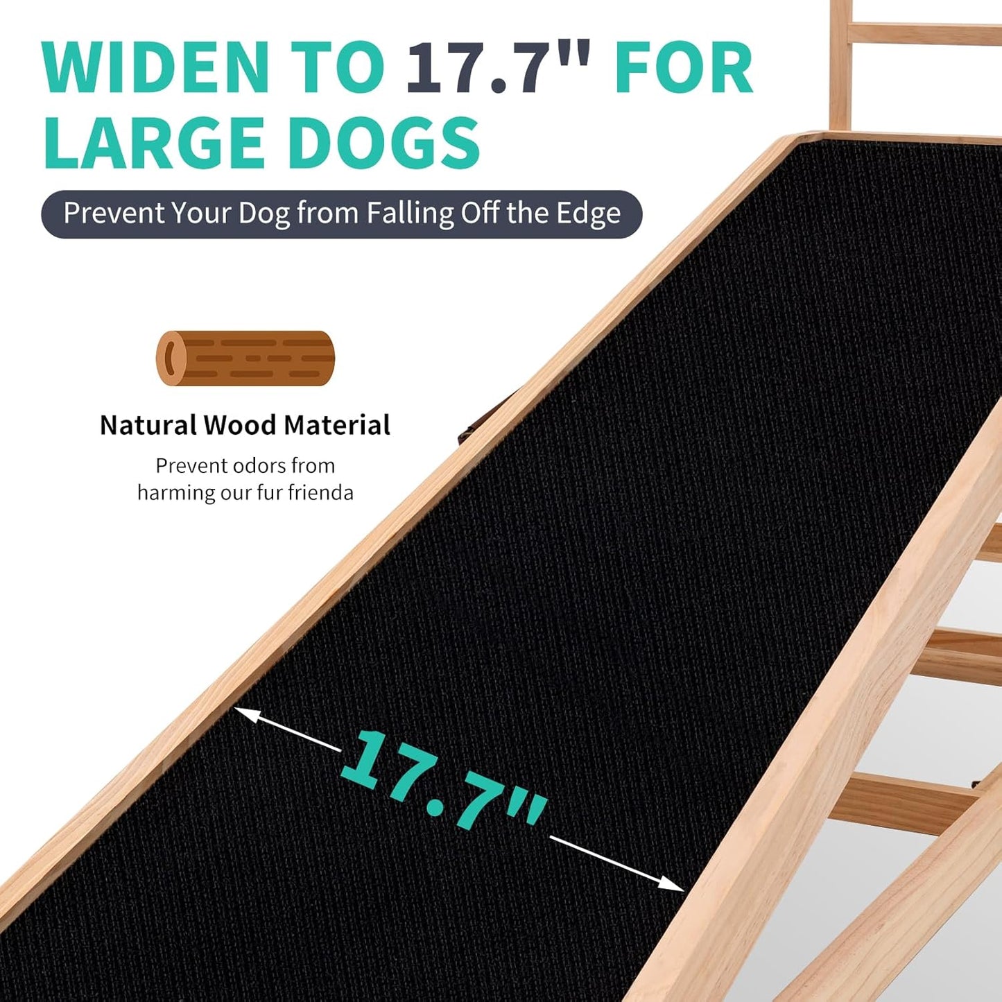 Dog Ramp, 5 Level Adjustable Height Folding Pet Ramp for High Bed, Portable Paw Ramps Large Bed Ramp for Medium & Large Old Dogs & Cats - Natural Wood Furniture Quality
