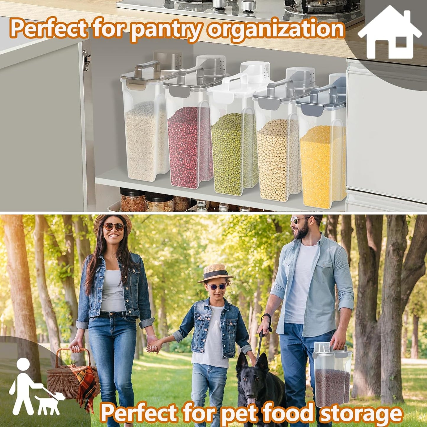 Dog Cat Food Storage Container, 5-7 Lbs Airtight Pet Food Storage Container with Easy-Pouring Spout and Portable Handle, Bird Seed Dispenser, Kitchen Organizer for Rice Cereal Flour -Light Grey