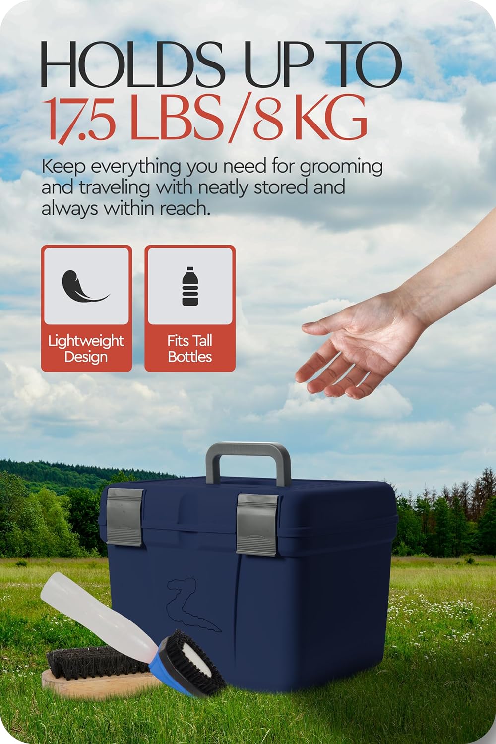 HORZE Smart Grooming Box for Horses, Dogs, Cats with Removable Tray | Non-Slip, Crack Resistant | 16" x 12" x 12" - Dark Blue - One Size