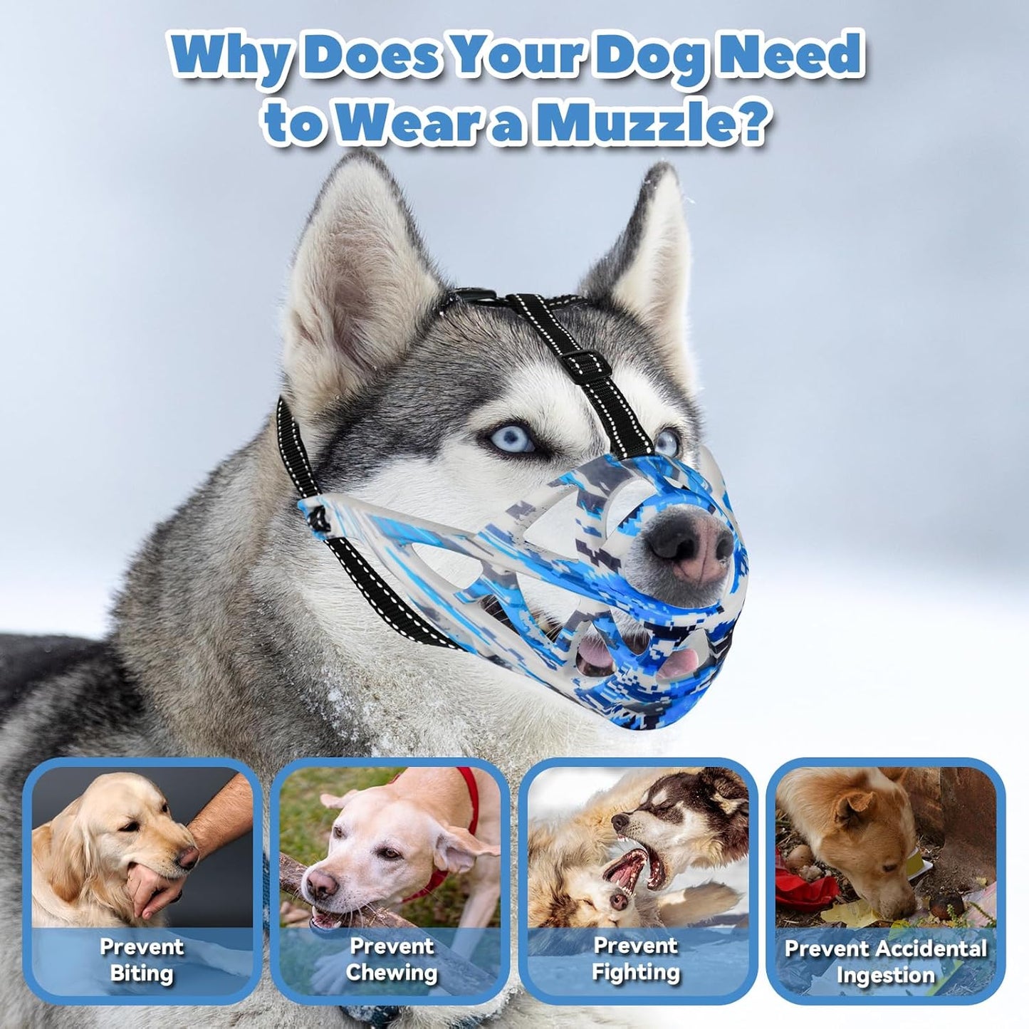 Dog Muzzle for Large Dogs, Medium and X-Large Aggressive Dog, Breathable Basket Muzzles, Suitable for Grooming Trimming Training, Allows Panting Drinking (Camouflage Blue, XL)