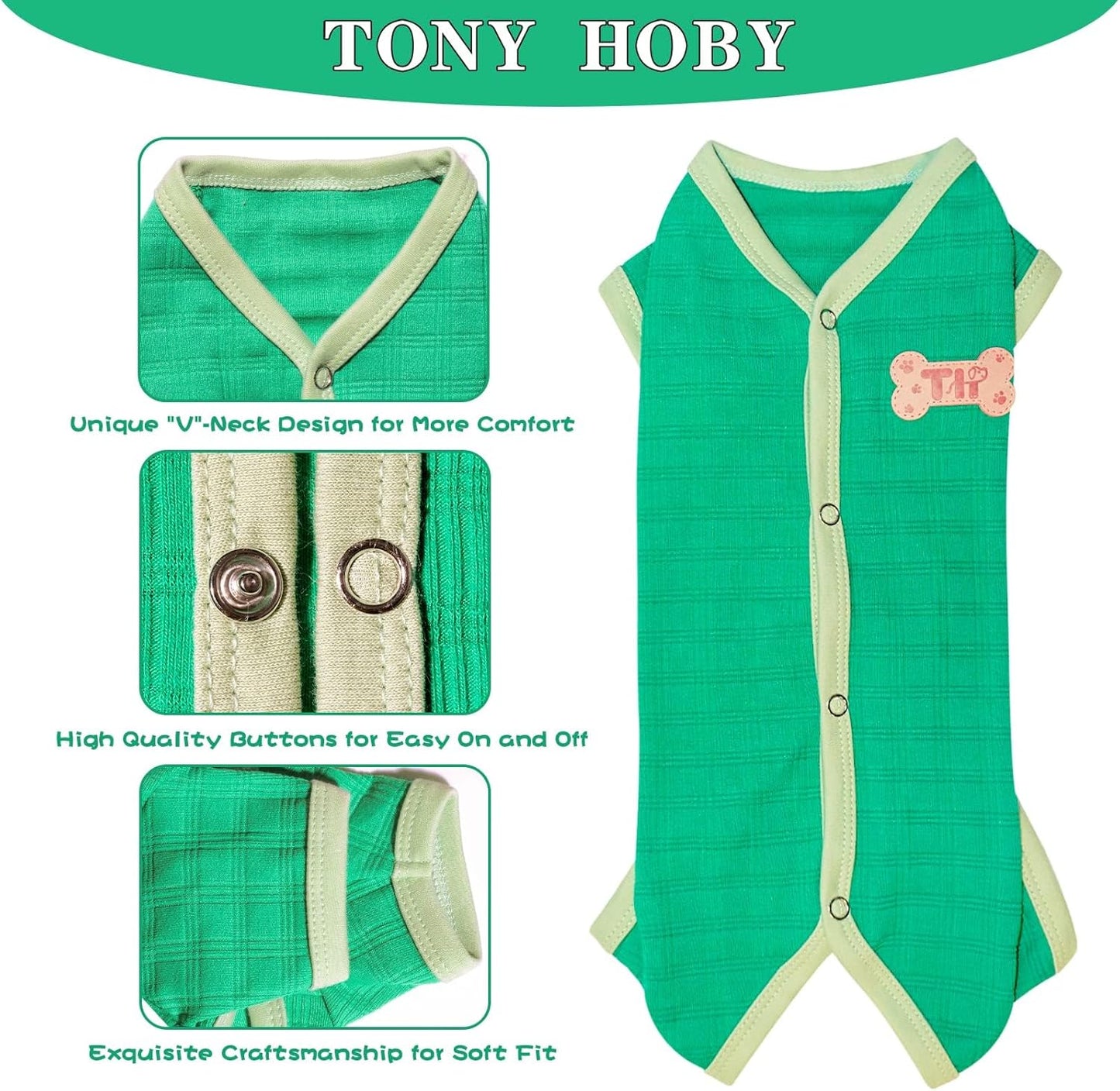TONY HOBY Dog Pajamas, Dog Recovery Suit After Surgery, Soft Dogs Dogs Jumpsuit Shirts for Small Medium Dogs (Green, Boy, XL)