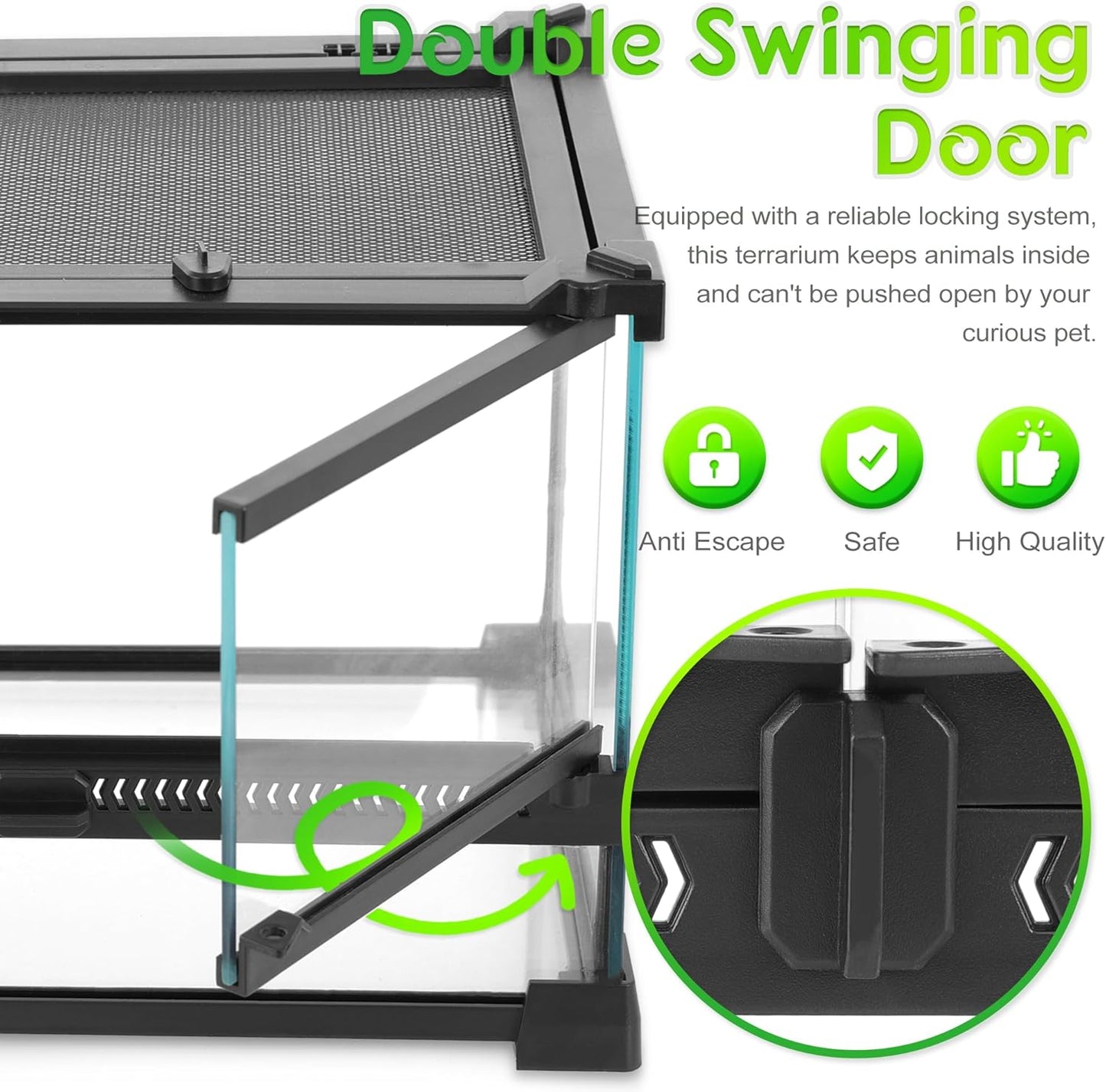 Mini Reptile Glass Terrarium 12"x8"x8" Durable Reptile Habitat Tank with Heat Resistant Aluminum Alloy Frame, Double Swinging Doors for no Jam by Sand and Other Debris