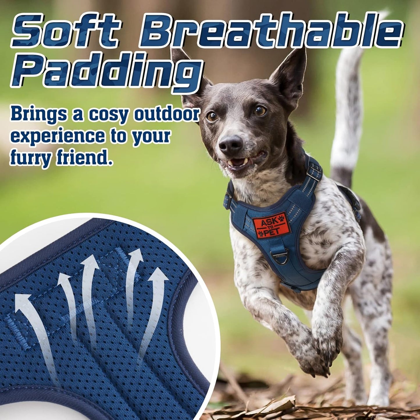 rabbitgoo Tactical Dog Harness for Large Dogs, No Pull Military Service Vest with Handle & Molle, Easy Control for Training Walking, Adjustable Reflective Straps, Blue, XL