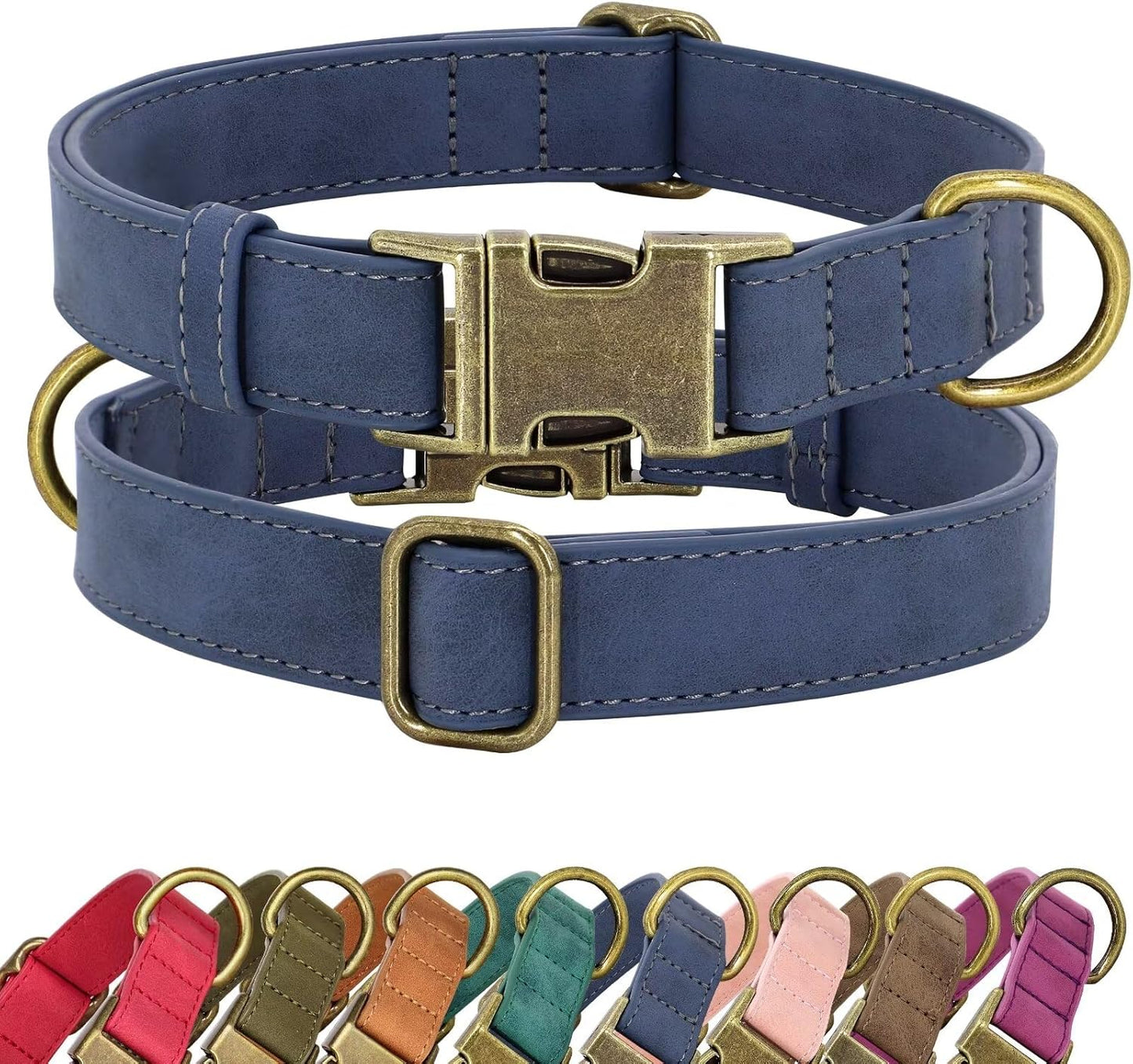 Didog Soft PU Leather Dog Collar, Stylish Quick Released Dog Collars for Small Dogs, Easy Clean Adjustable Pet Collar for Daily Walking, Blue, S Fit 10-16" Neck