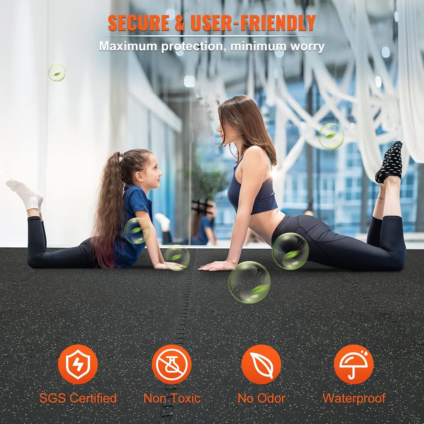 VEVOR 0.56 inch Thick 25 PCS 100 sq.ft Gym Floor Mats, 25" x 25" EVA Foam & Rubber Gym Flooring Workout Floor Mats, Waterproof Exercise Puzzle Flooring for Gym, Home, Garage, Baseme