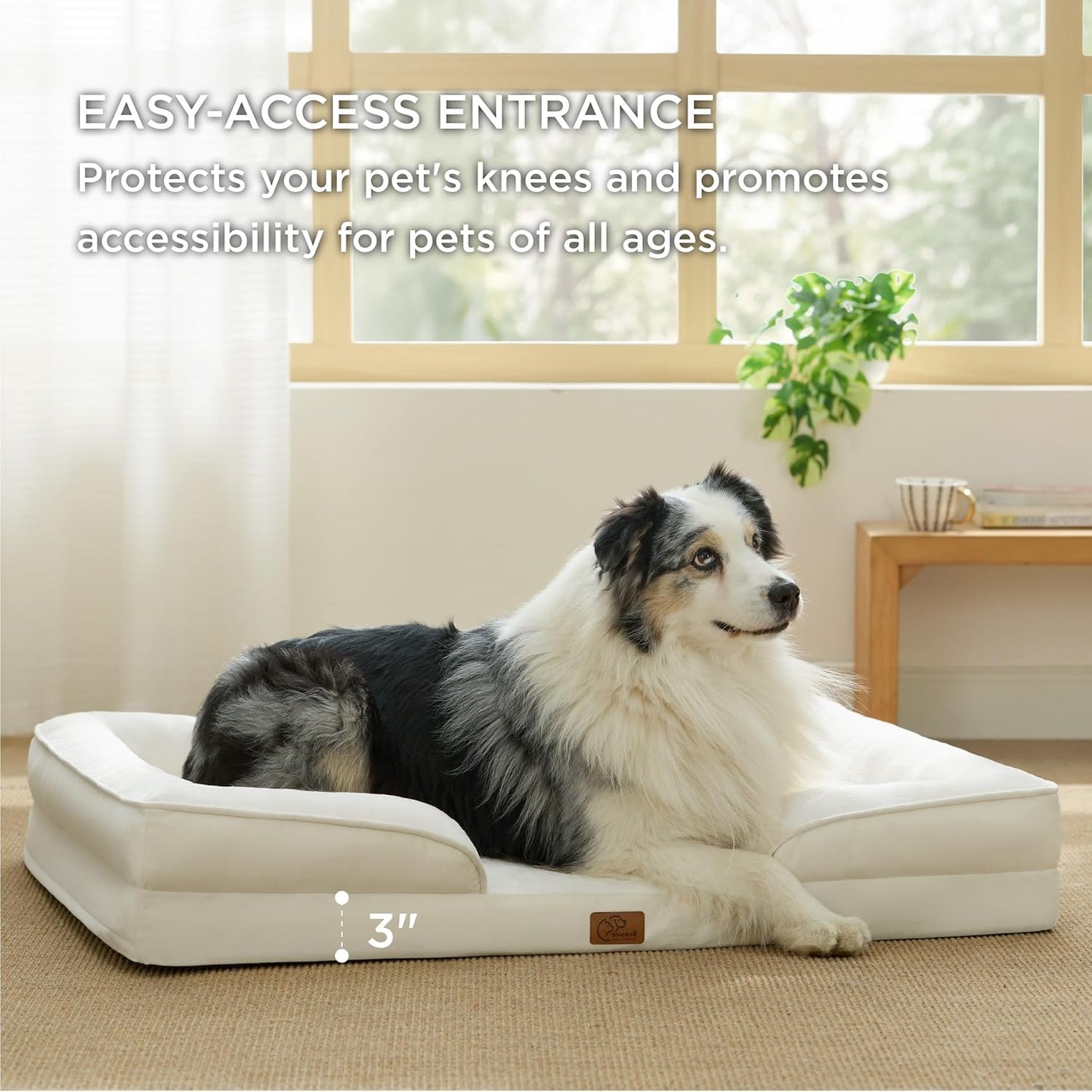Bedsure XL Orthopedic Dog Bed for Extra Large Dogs - Washable XLarge Dog Cat Bed Waterproof, Comfort Dogs Couch Sofa with Washable Removable Cover, Pet Bed with Nonskid Bottom, Ivory, 42"