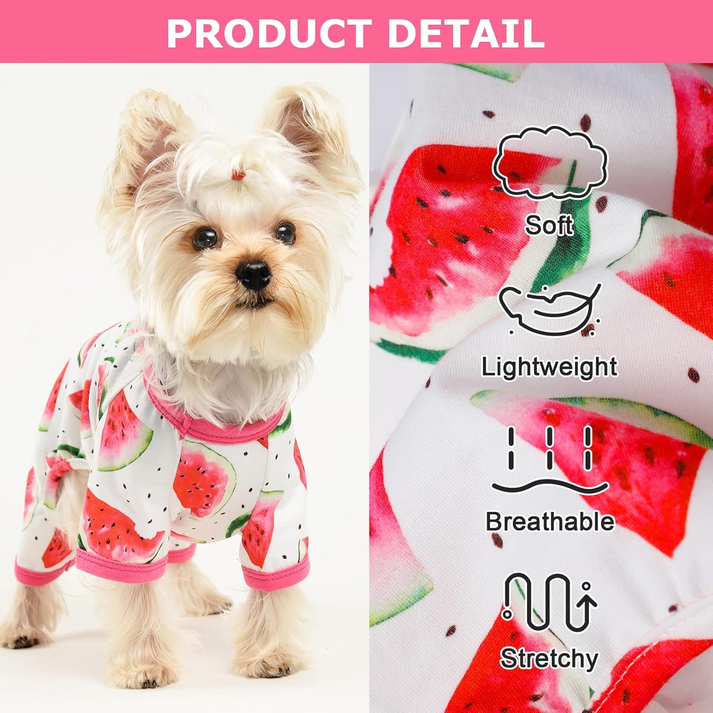 Dog Pajamas Pjs Summer Fall Dog Clothes for Small Dogs Girl - Boy - Medium Size Dogs, Soft Stretchy Puppy Clothes Doggie Onesies Cat Pet Jammies Outfit (Watermelon Red, Large)