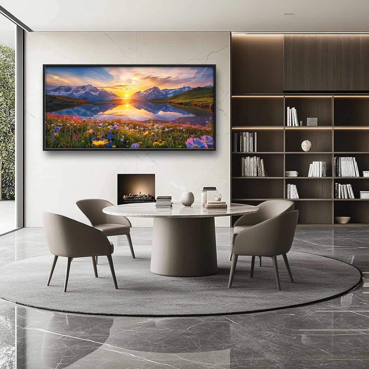 Mountain Large Wall Art Sunrise Lake Flower Field Pictures Nature Landscape Wall Decor Canvas Print Painting Artwork for Bathroom Living Room Bedroom 60L" x 30W"