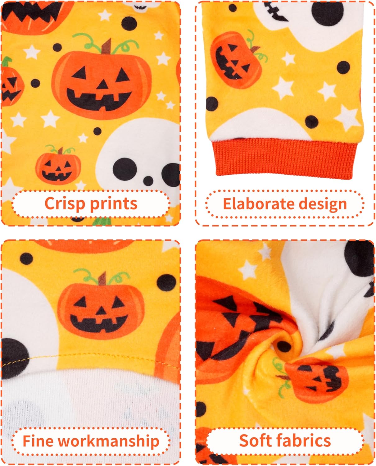 PET SHOW 4 Pack Halloween Small Dog Pajamas for Medium Dogs Onesie Pumpkin Ghost Soft Fleece Stretchy Jumpsuit Costume Boy Girl Pets PJs with Sleeve Clothes(M)