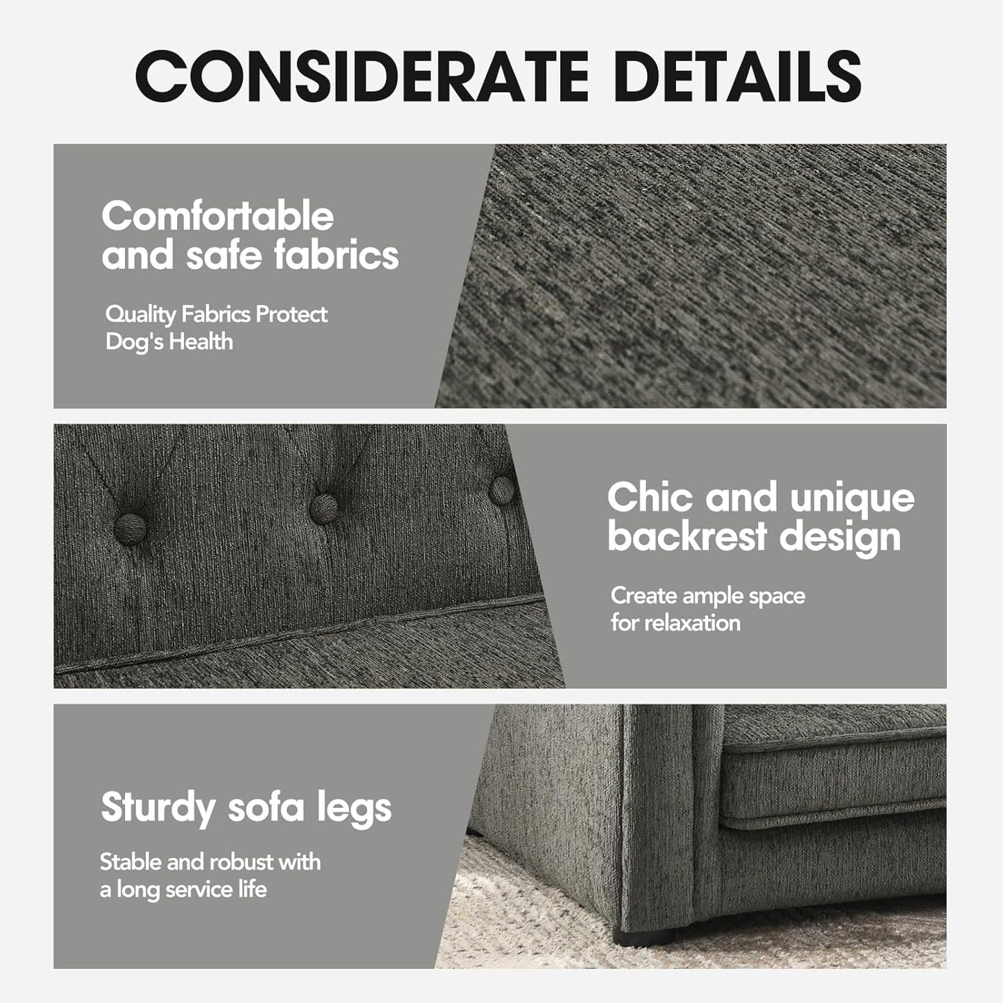 Dog Sofa Couch for Medium Dogs, 31" Memory Foam Dog Couch with Washable Fabric, Removable Cushion, Sofa Bed for Medium Dogs, Grey