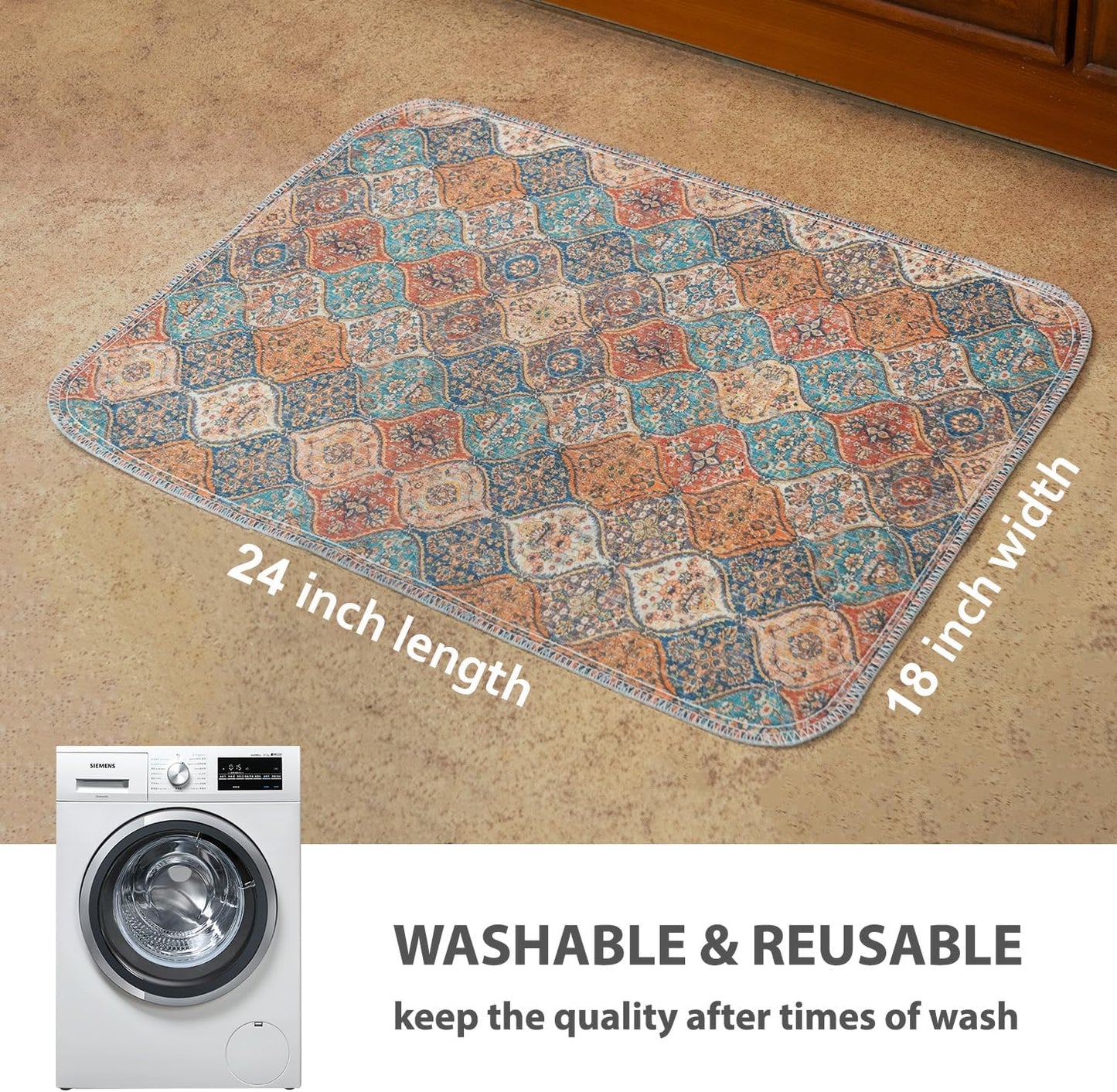 nunubaby Washable Pee Pads for Dogs, Stylish, Non-Slip and Leak-Proof Pee Mat. ultra-absorbent Reusable potty pad for Crates and Floors.(Cream/Multi, 18" x24" )