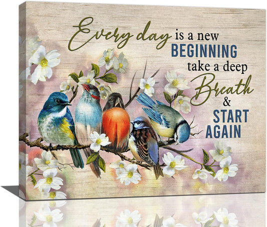 Bird Wall Art Farmhouse Flower Branch Pictures Rustic Country Birds Wall Decor Floral Canvas Print Painting Artwork for Bathroom Living Room Bedroom 16"x20"