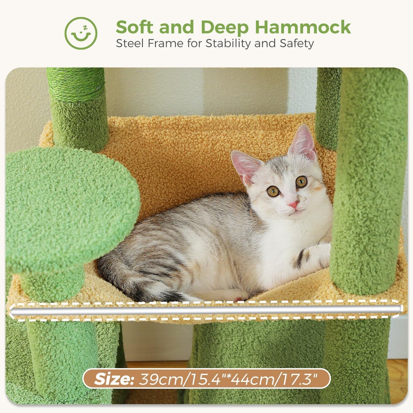 PAWZ Road Cat Tree, 53.5 Inches Tall Cat Tower with Spacious Hammocks, Condos and Scratching Posts, Cat House with Dual Padded Perches for Indoor Large Cats-Green