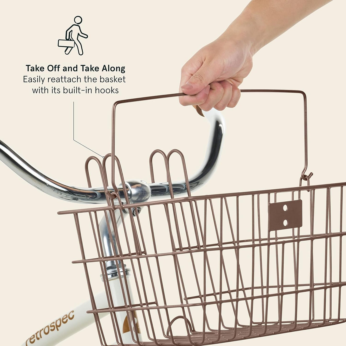 Retrospec Apollo-Lite Lift-Off Bike Basket - Detachable Steel Handlebar Basket with Carrying Handle for Commuting, Shopping & Beach Trips - 14.5in x 9.5in Weather-Resistant Biking Gear