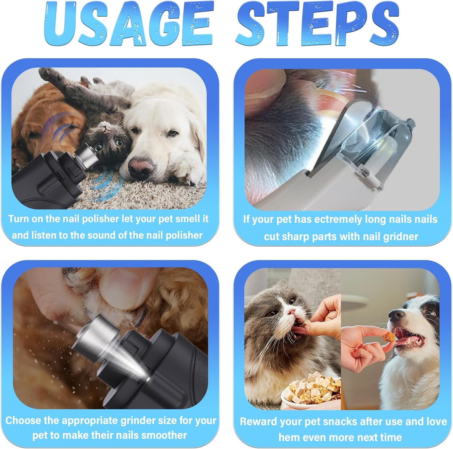 2-in-1 Cat Nail Grinder & Dog Nail Clippers Trimmers for Large Medium Small Dogs Cats Pets Claw Trimmer Quick Sensor and Safety Guard USB Rechargeable with 2 LED Lights