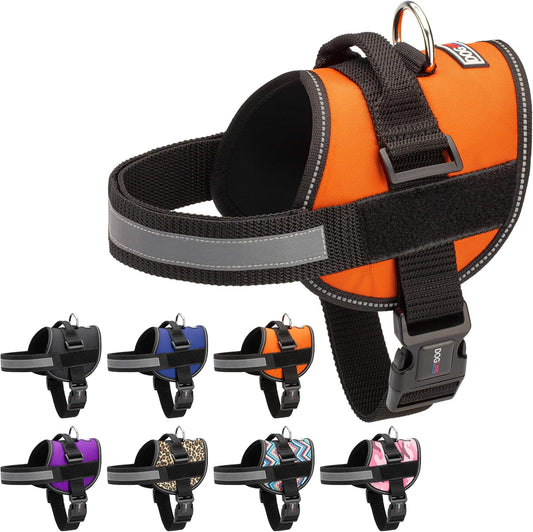 Dogline Dog Harness, Reflective No-Pull Adjustable Vest with Handle for Walking, Training, Breathable, No - Choke Harness for Small, Medium or Large Dogs Room for Patches Girth 33"-46" in Orange