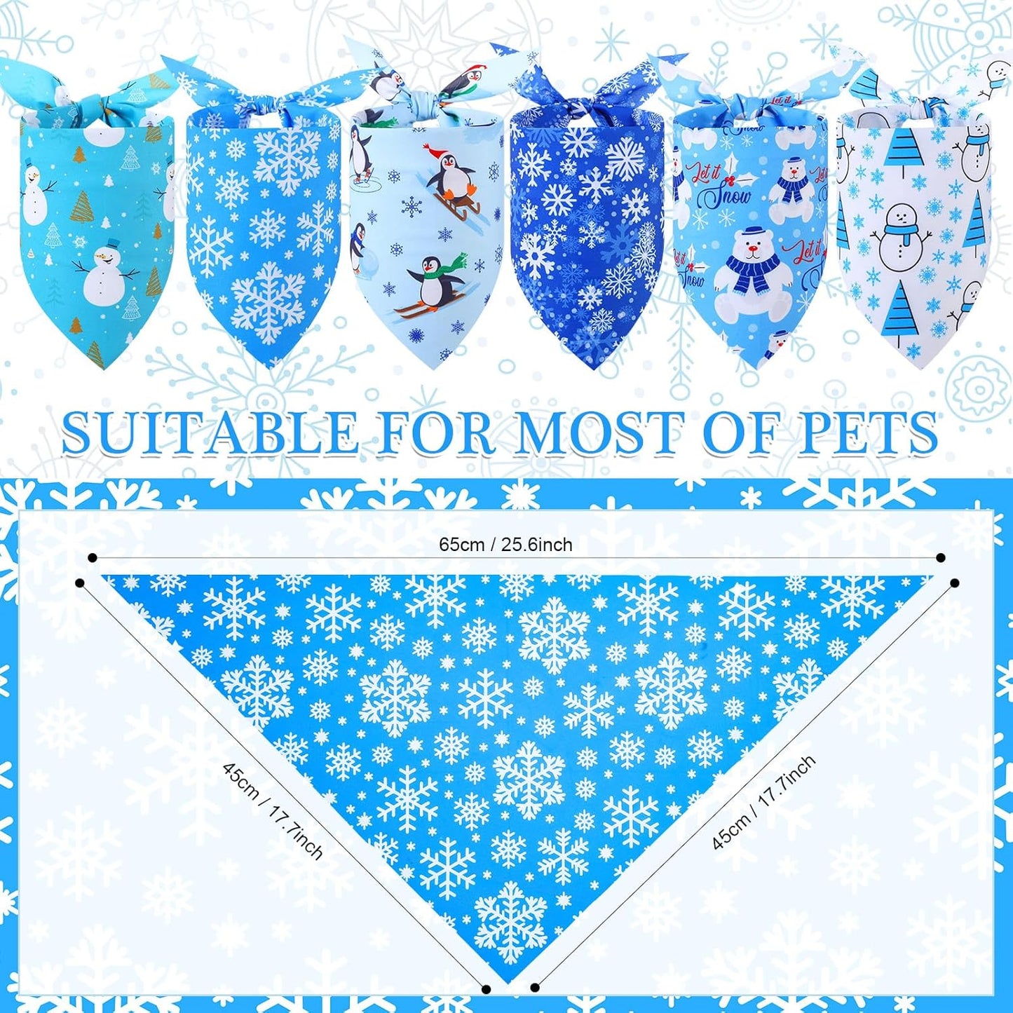 Abbylike 100 Pieces Winter Dog Bandanas Bulk Blue Snowflake Dog Bandanas for Pets Triangle Kerchief Scarf Bibs for Winter Pets Cats Party Costume Accessories