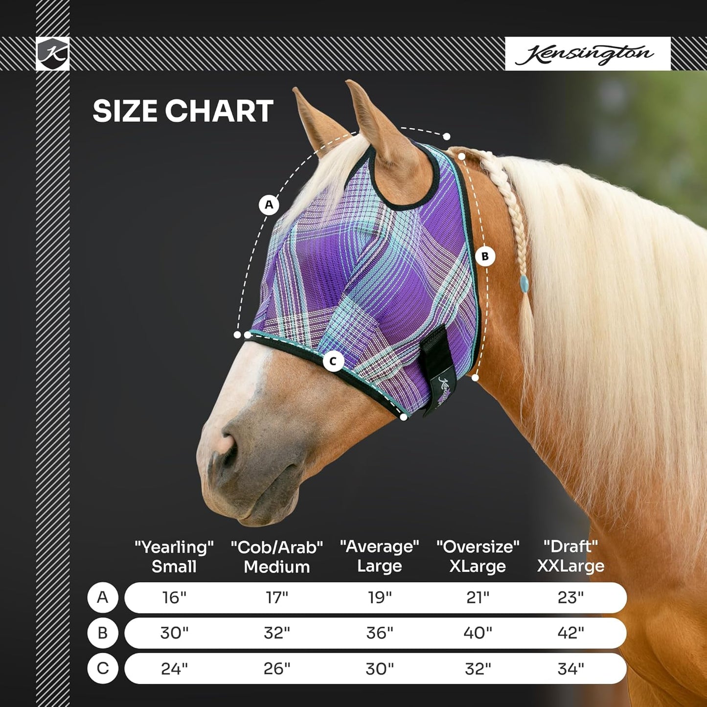 Kensington UV Horse Fly Mask with Web Trim - Protective Mask with Dual Ear Opening & Forelock Freedom - Medium, Atlantis