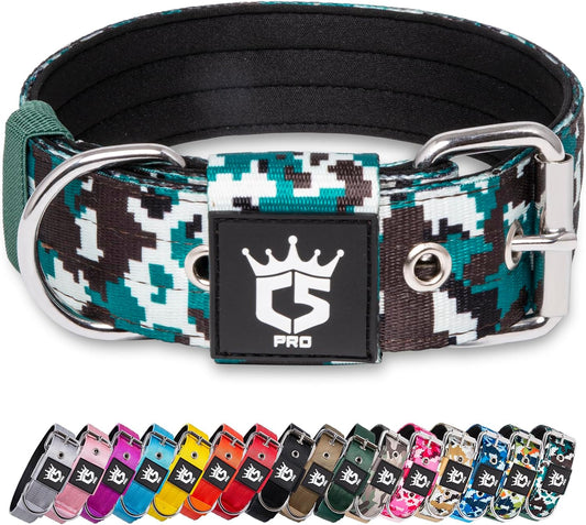 TSPRO Tactical Dog Collar 1.5 Inch Wide Thick Dog Collars with Heavy Duty Metal Buckle, Durable, Strong, Adjustable for Medium to Large Dogs (Camo Cyan M)