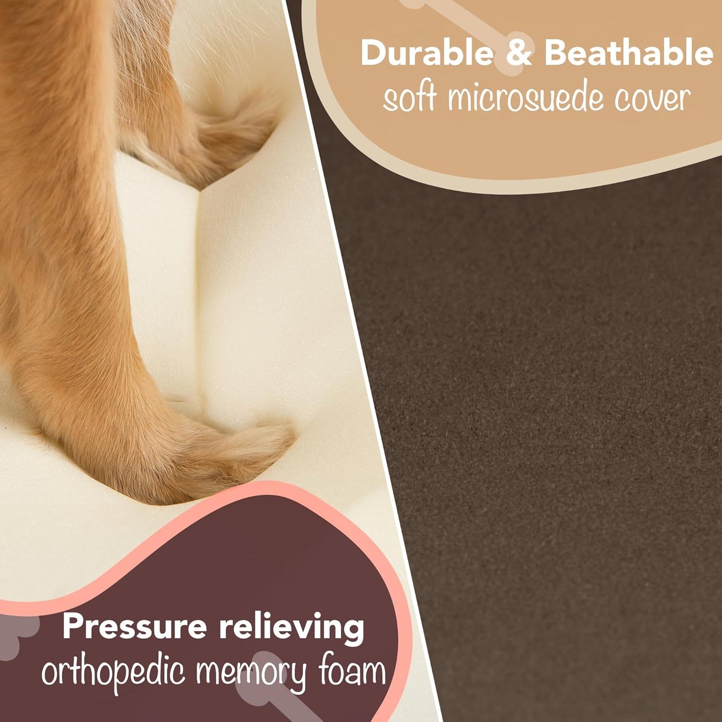 Chester Large Dog Bed - Orthopedic Memory Foam Mattress, Calming Couch, Wall Rim Pillow, Water Resistant, Washable Cover, Non-Slip, Cocoa Brown