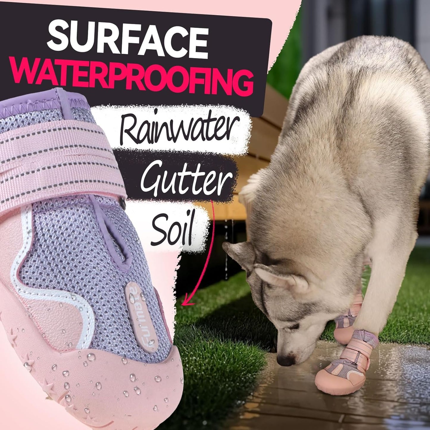 Dog Shoes for Large Small Medium Dogs, Breathable Mesh Dog Boots & Paw Protectors for Summer Hot Pavement Winter Snow, Waterproof Anti-Slip Dog Booties for Hiking Hardwood Floors(Pink-Purple4)