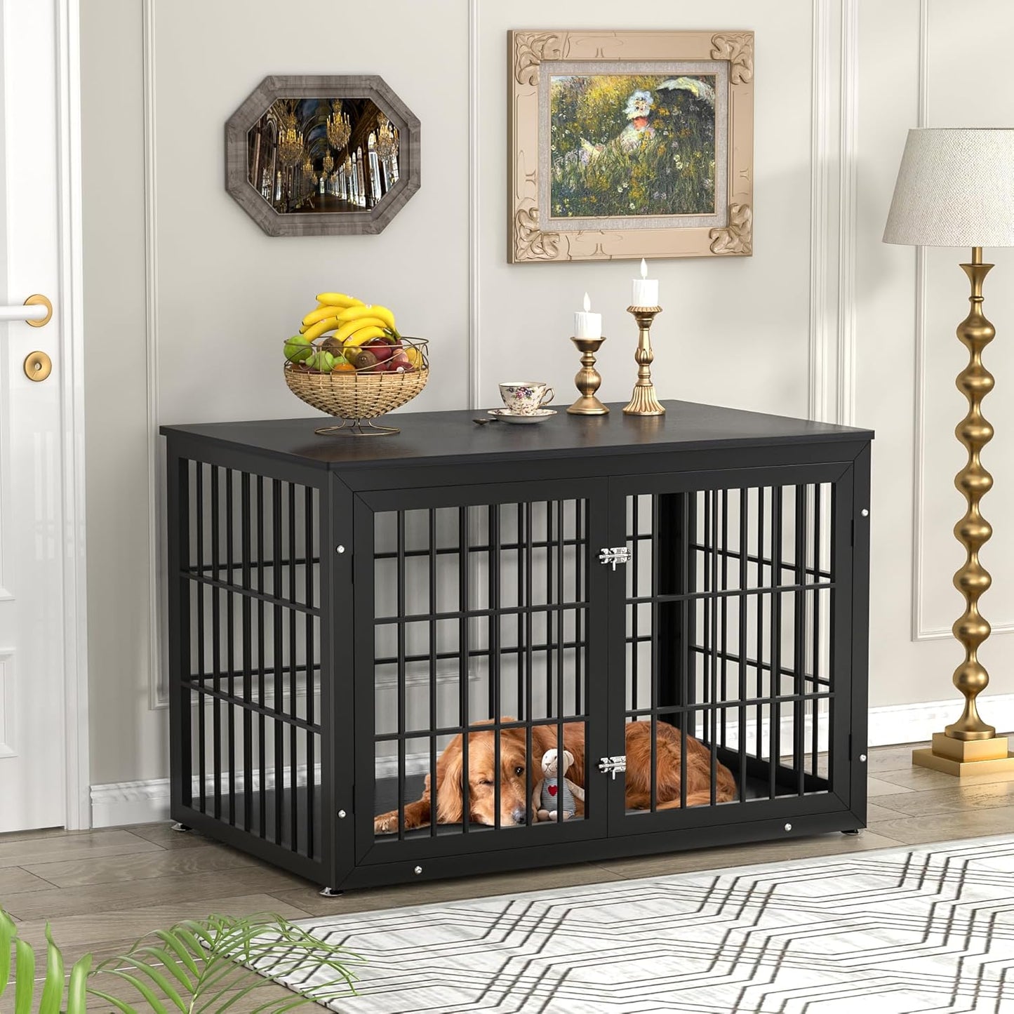 48 Inch Heavy Duty Dog Crate Furniture for Large Dogs, Decorative Pet House End Table, Extra Large Wooden Cage Kennel Furniture Indoor, Black