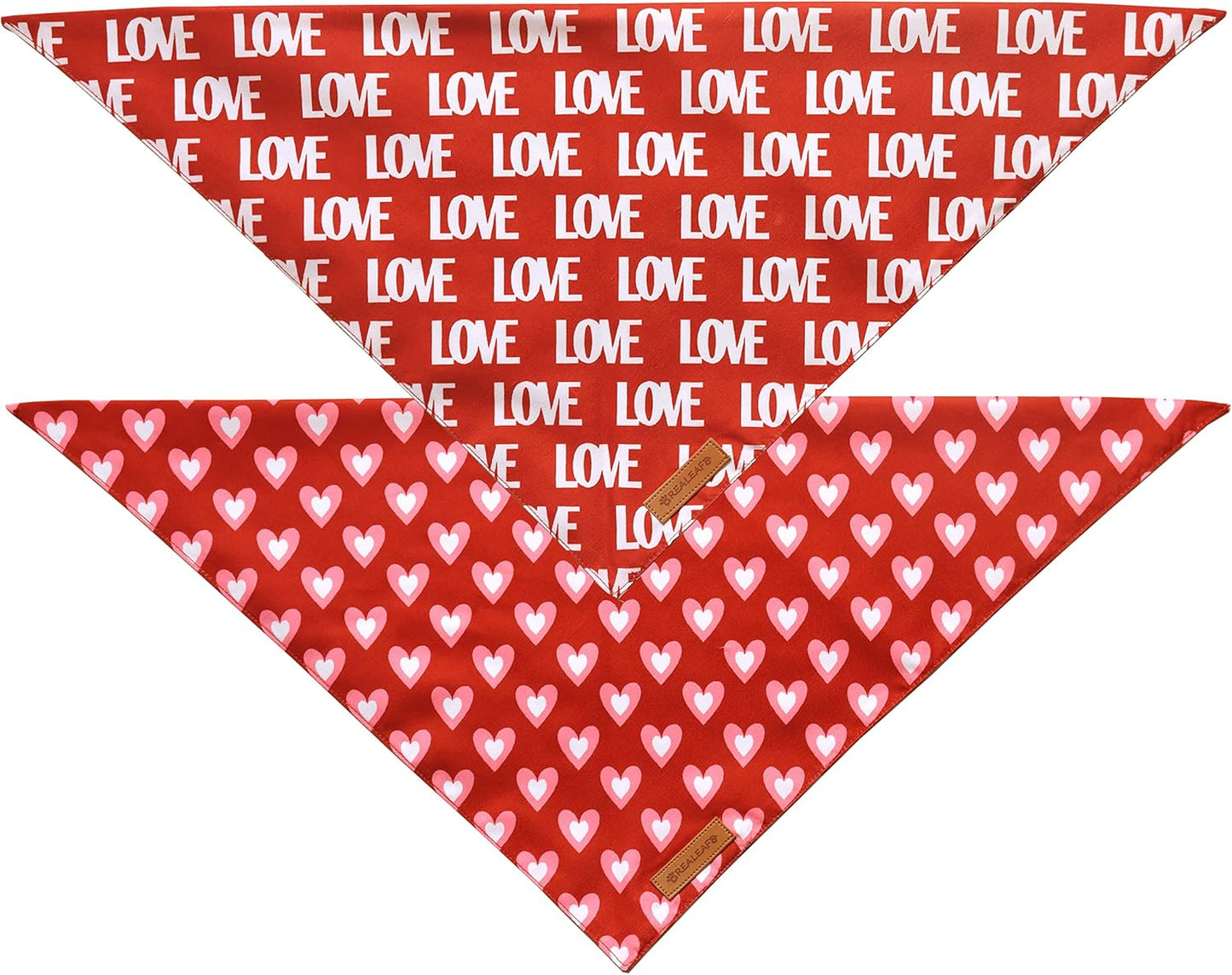 Realeaf Love Dog Bandanas 2 Pack, Triangle Reversible Mothers Day Valentine's Day Pet Scarf for Boy and Girl, Premium Durable Fabric, Holiday Bandana for Small and Medium Dogs (Small)