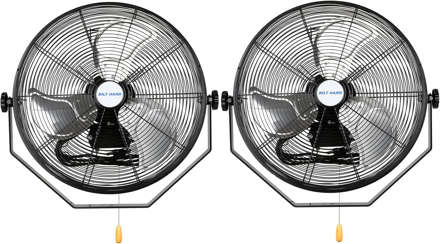 BILT HARD 18 inch Industrial Wall Fan, 4300 CFM, 3-Speeds High Velocity Wall Mount Fan with Sealed Motor, Heavy Duty Metal Barn Fans, 2 Pack