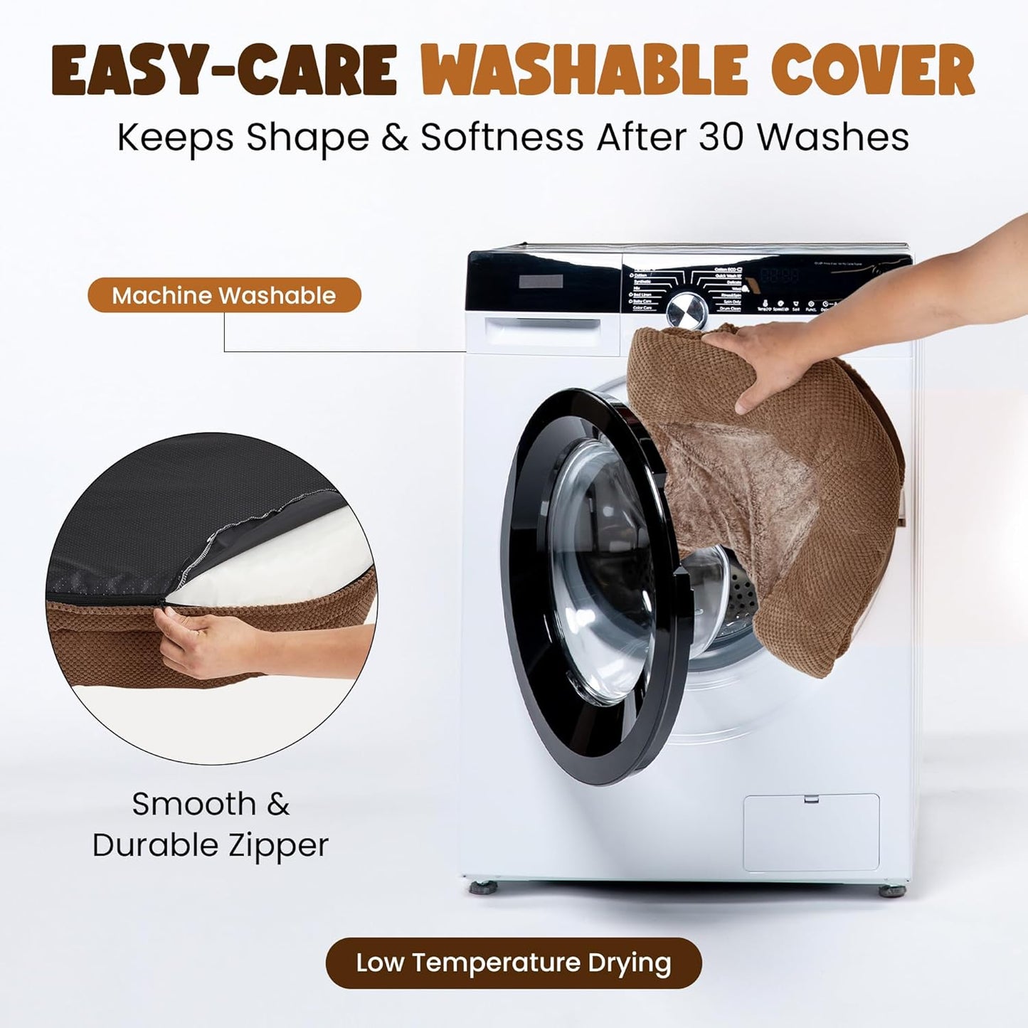 Anti-Anxiety Dog Bed for Medium Dogs, Cozy Round Egg Crate Foam Sofa with Washable Removable Cover & Bolstered Sides, Comfortable Pet Chair or Crate Bed,Camel (35")