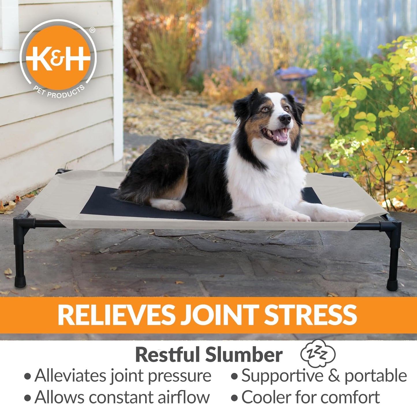 K&H Pet Products Outdoor Elevated Dog Cot, Breathable Cooling Elevated Cot Hammock Pet Bed for Large Dogs, Washable Mesh Cover, Raised Metal Frame, Collapsible, Portable - Large 42 X 30in Taupe