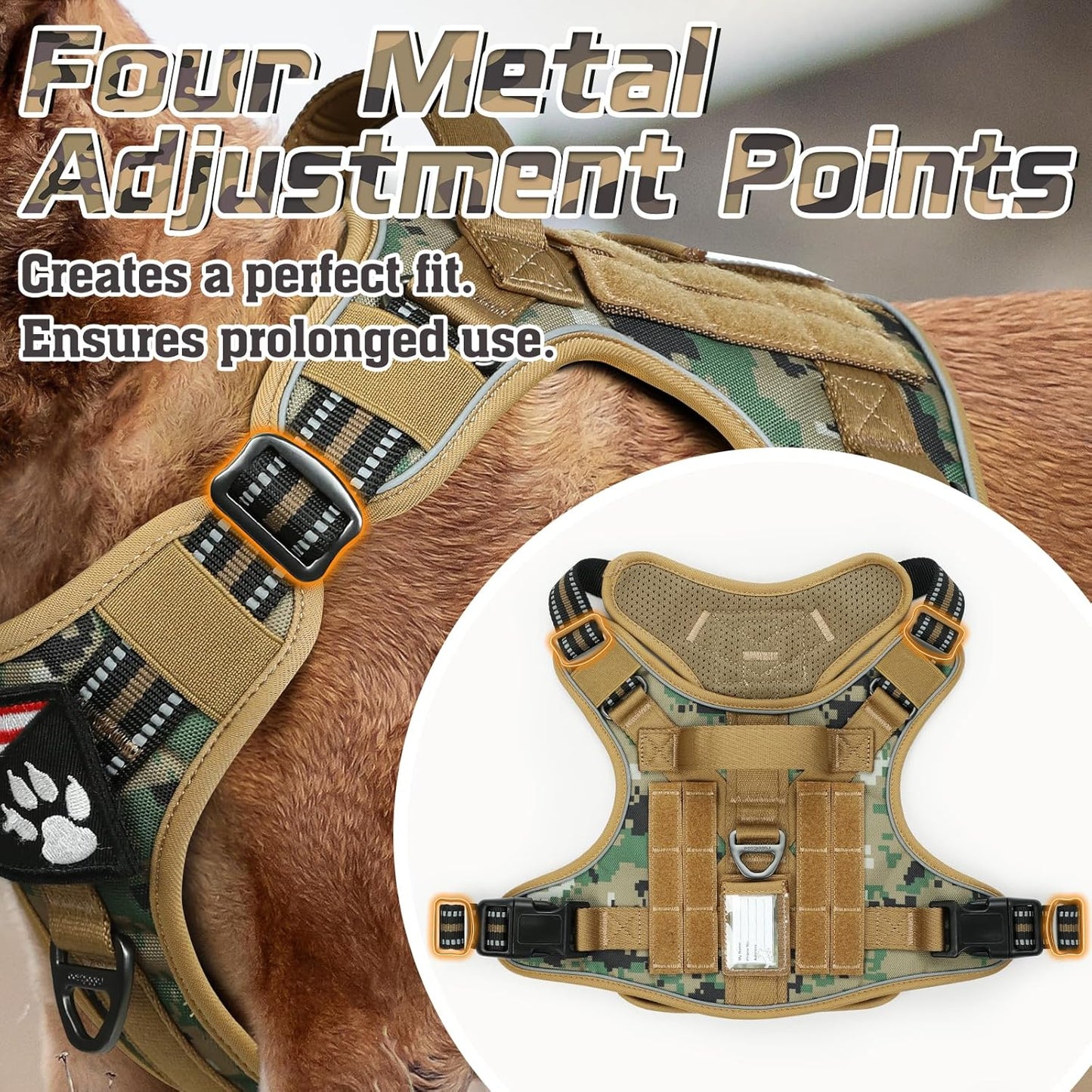 rabbitgoo Tactical Dog Harness for Large Dogs, No Pull Military Service Vest with Handle & Molle, Easy Control for Training Walking, Adjustable Reflective Straps, Brown camo, XL