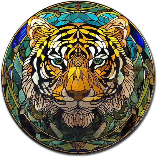 Lygond Metal Sign Tin Sign Circular Stained Glass Tigle Gardening Poster For Garage 12×12 Inches