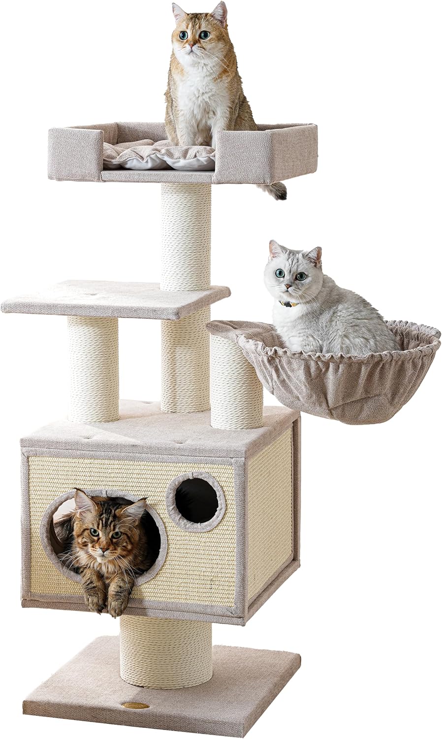 Maine Coon Cat Tree for Indoor Cats Large Adult,Modern Cat Tower for Extra Large Cats 20 lbs+,Heavy Duty Cat Tree with Sisal Scrathing Post,Hammock,Perch,Condo,Bed