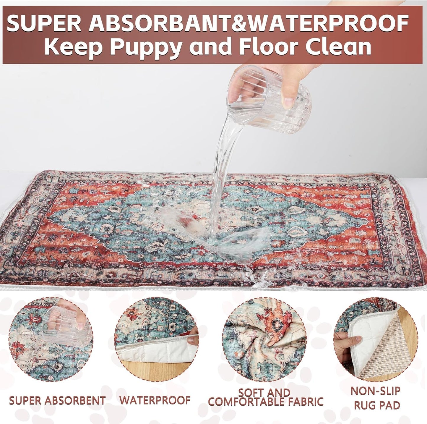 Washable Thickened Pee Pads for Dogs, 4 Pack (18"x24") Upgrade Reusable Puppy Pads with Non-Slip Rug, Super Absorbent Leakproof Puppy Training & Whelping Pads for Dogs, Doggie