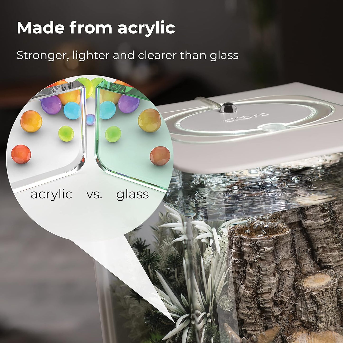 biOrb Flow 15 Acrylic 4-Gallon Aquarium with White LED Lights Modern Compact Tank for Tabletop or Desktop Display, White