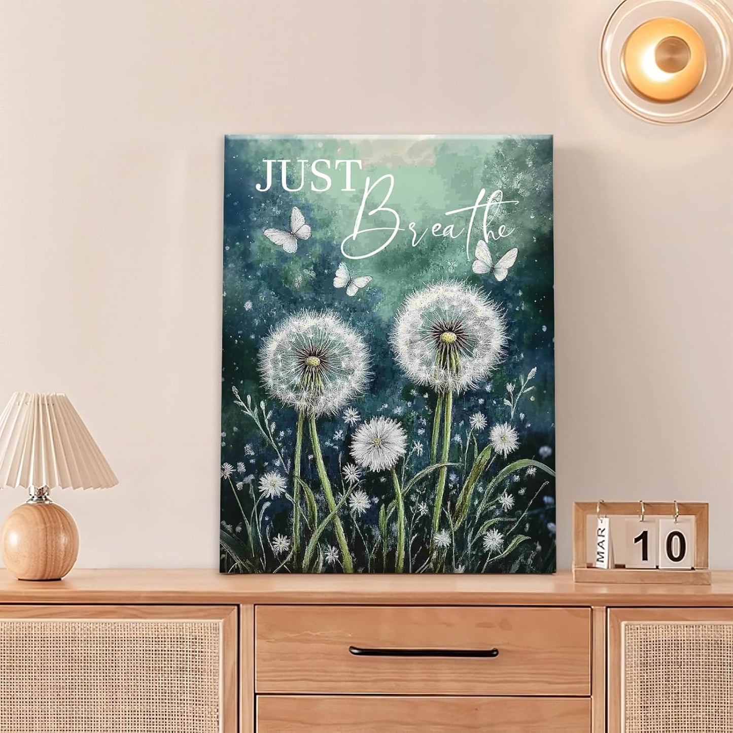 Dandelion Pictures Wall Art, Farmhouse Floral Bathroom Wall Decor, Rustic Inspirational Framed Painting Butterfly White Flower Canvas Artwork for Bathroom Bedroom Living Room Decorations 20"L x 16"W
