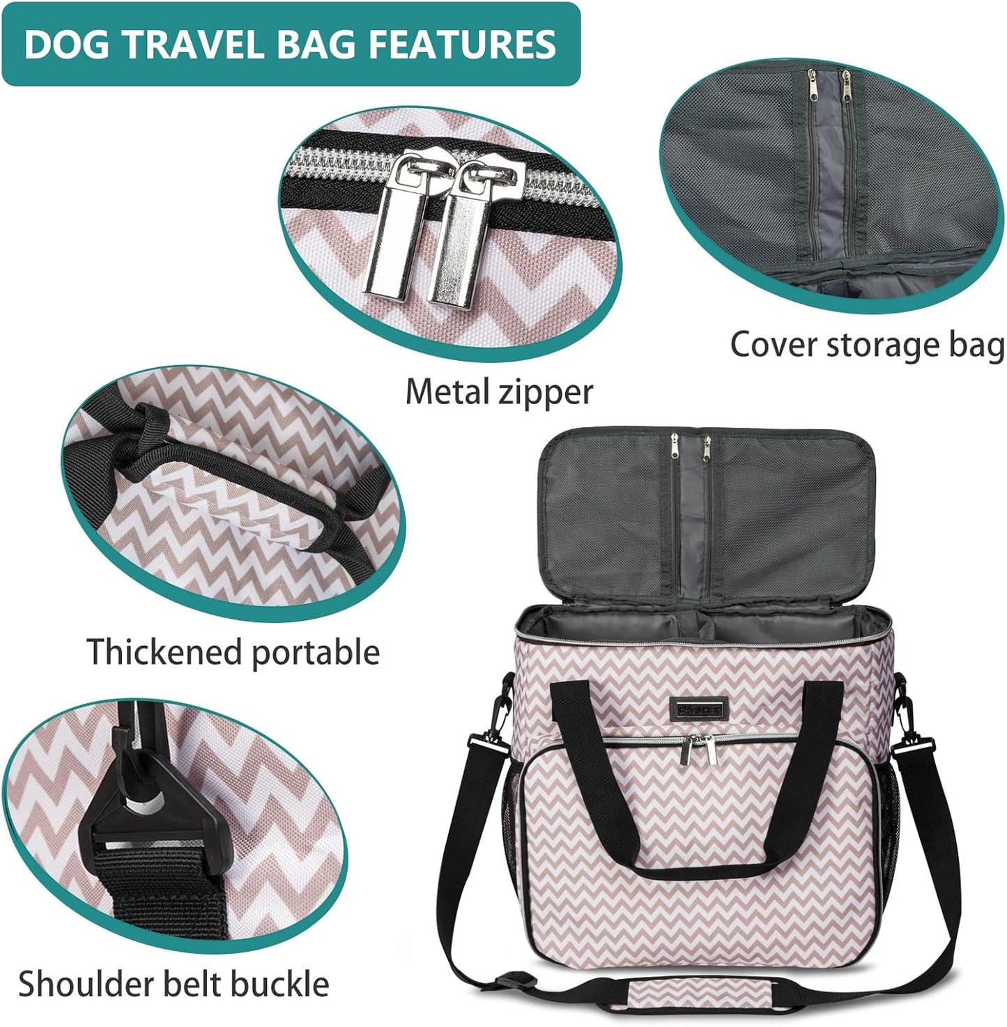 BAGLHER Dog Travel Bag, Pet Travel Bag (ALL Pet Travel Supplies), With 2 Pet Food Containers and 2 Collapsible Silicone Bowls; Essential Kits for Pet Travel BLW