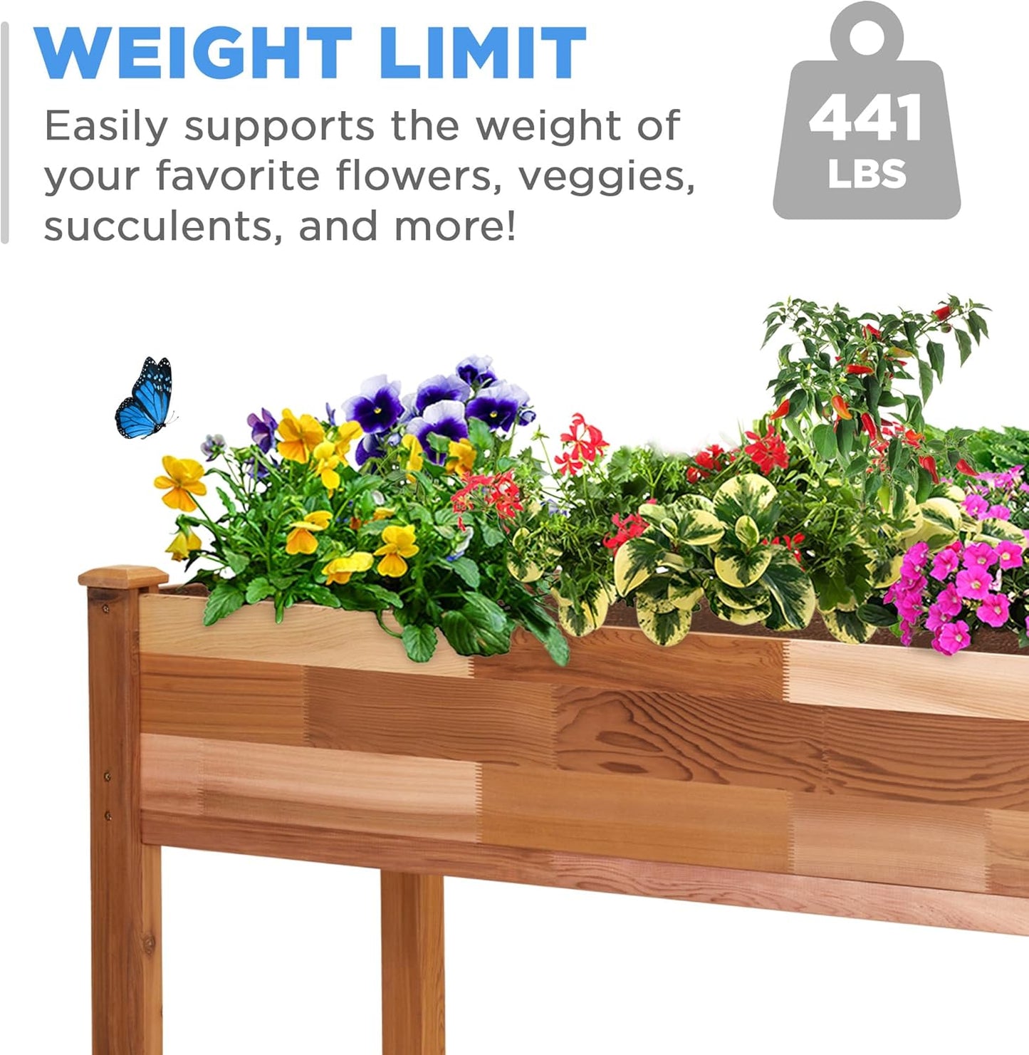 Jumbl Raised Canadian Cedar Garden Bed | Elevated Wood Planter for Growing Fresh Herbs, Vegetables, Flowers, Succulents | 72x23x30”
