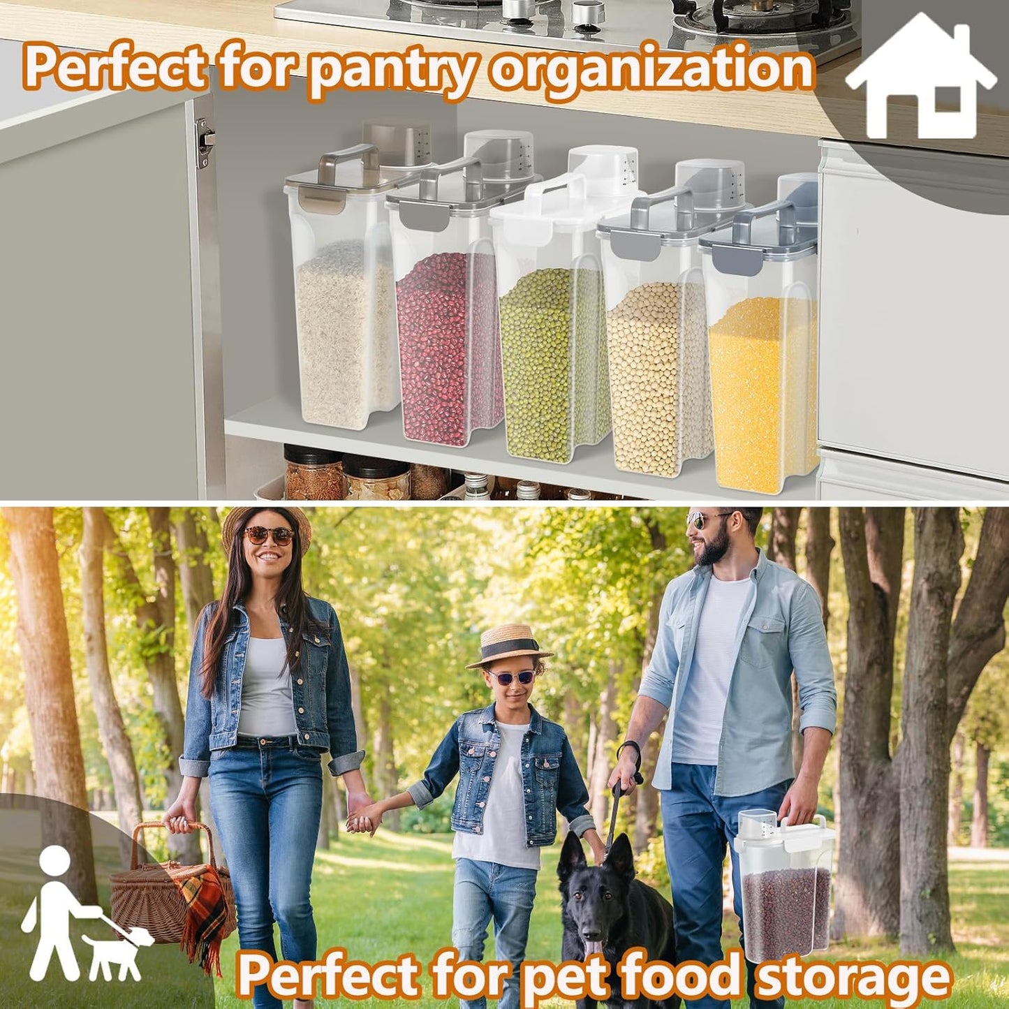 Dog Cat Food Storage Container, 5-7 Lbs Airtight Pet Food Storage Container with Easy-Pouring Spout and Portable Handle, Bird Seed Dispenser, Kitchen Organizer for Rice Cereal Flour -White