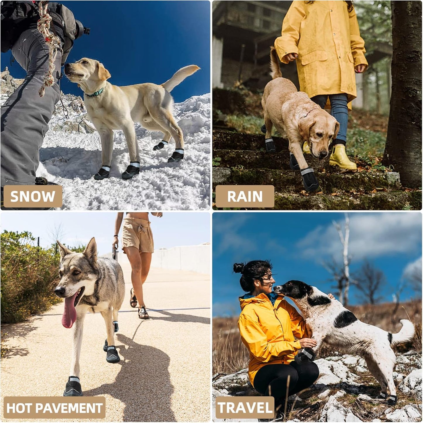 Hcpet Dog Boots for Large Dogs, Dog Shoes for Hot Pavement Winter Snow, Paw Protector Dog Booties Designed for Comfort and Breathability, Outdoor Booties for Small Medium Dogs for Hiking Black Size 7