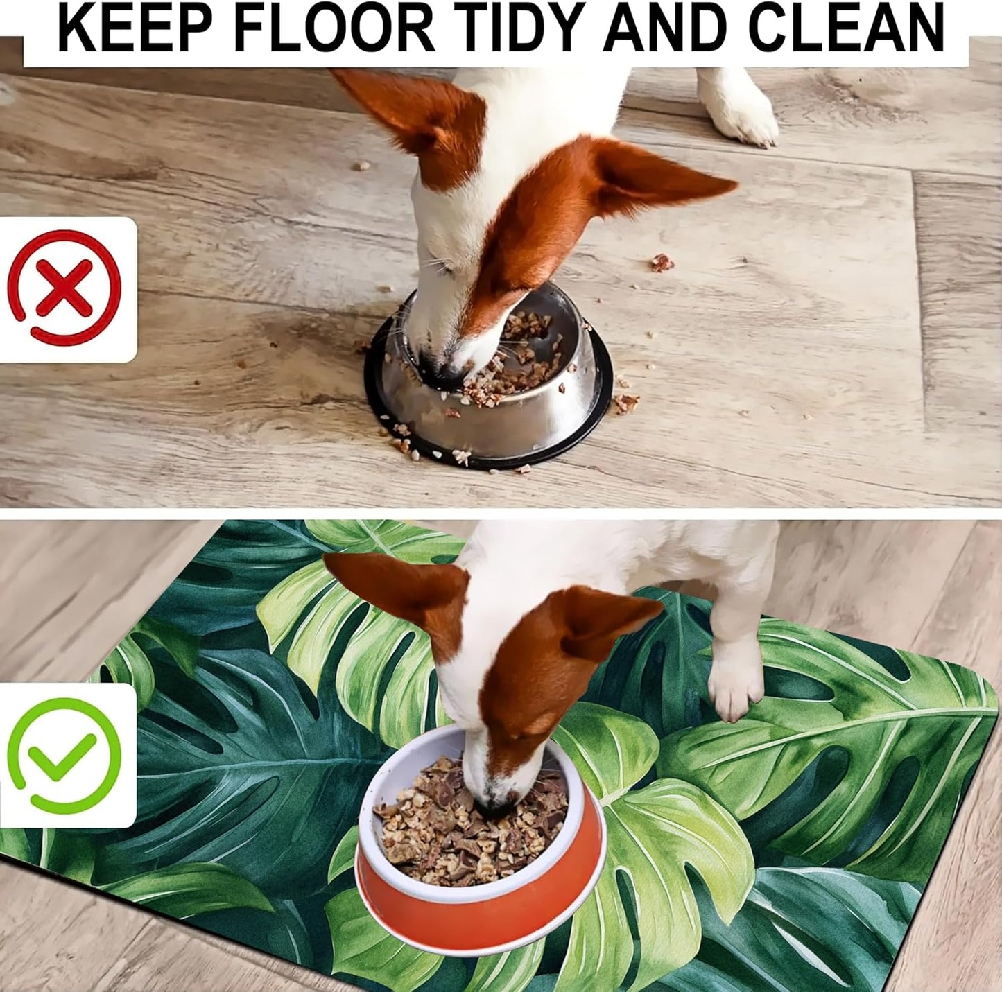 Tropical Palm Leaves Pet Feeding Mat-Quick Dry Absorbent Dog Cat Food Mat, Anti-Slip Water Bowl Mats for Messy Eaters-No Stains Indoor Pet Accessories 12"x20"