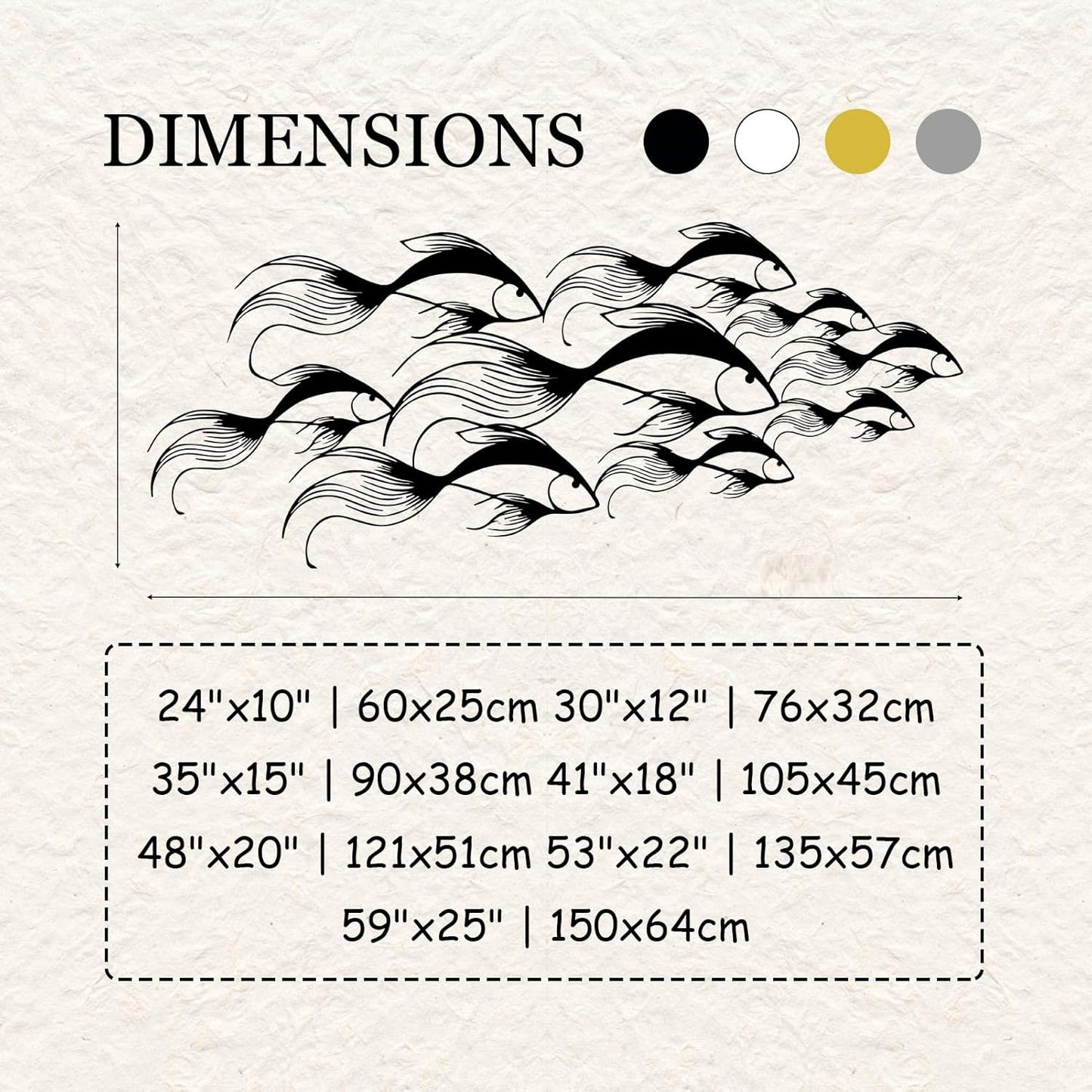 School of Fish Metal Wall Art, Metal Fish Wall Decor, Sea Life Wall Art, Large Nautical Wall Hanging, Modern Beach House Wall Decor, Ocean Themed Artwork for Bathroom (Gold, 59"x25" | 150x64cm)