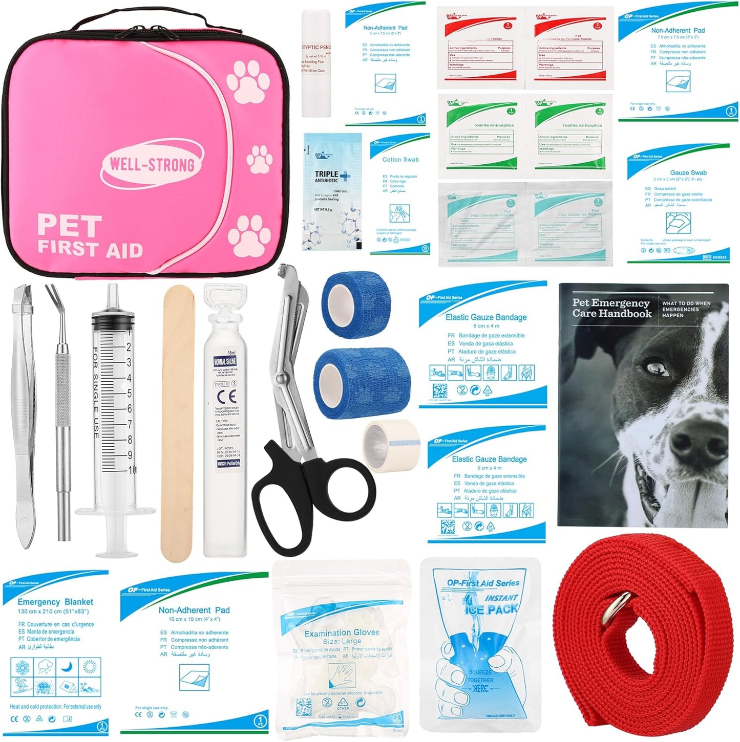 Pet First Aid Kit - Vet-Approved Survival Essentials for Dogs & Cats | Immediate Care Emergency Supplies with Trauma Pad, Tweezers & Bandages | Compact Travel Kit for Home, Camping, Car