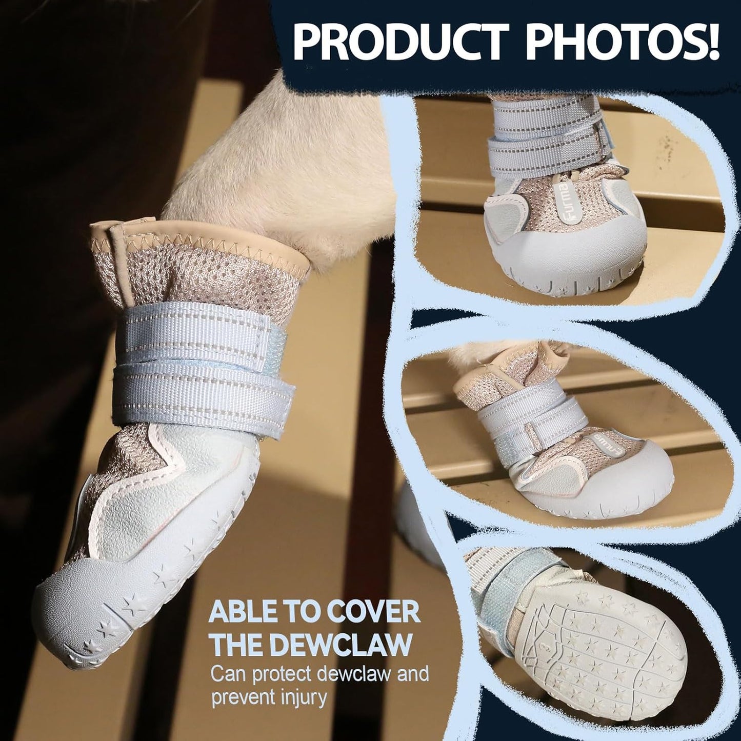 Dog Shoes for Large Small Medium Dogs, Breathable Mesh Dog Boots & Paw Protectors for Summer Hot Pavement Winter Snow, Waterproof Anti-Slip Dog Booties for Hiking Hardwood Floors(Blue-Beige1)