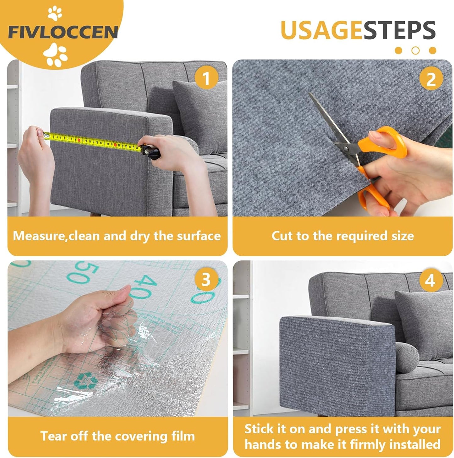 78.7"x15.8"Self-Adhesive Climbing Cat Scratch Protector Pads - Trimmable Furniture Guard for Sofa, Walls & Floors, DIY Cat Tree/Tower/Bed, Replaceable Scratch-Resistant Mats (Light Gray)