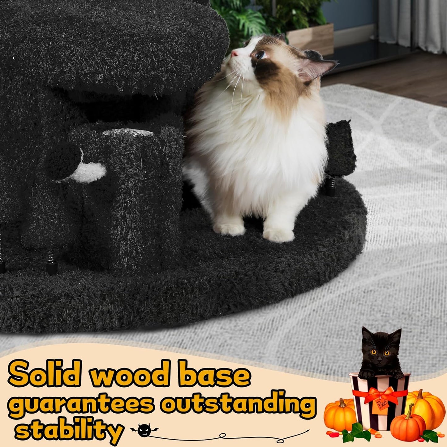 Luxury Cat Tree Tower for Indoor Cats,88.6" Tall Cat Tree,Multi-Level Furniture Activity Center with Scratching Posts Stand House Condo Funny Toys Kittens Pet Play House, Black