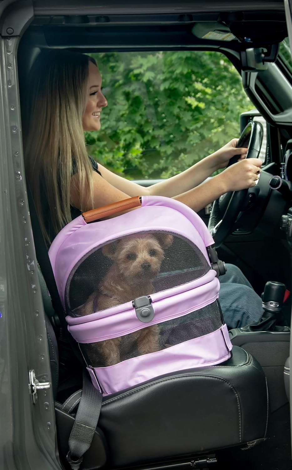 Pet Gear No-Zip View 360 Ultra Lite Pet Safety Carrier & Car Seat for Small Dogs & Cats Push Button Entry, 15", Larkspur,View 360 Ultra Light 15-inch,Larkspur