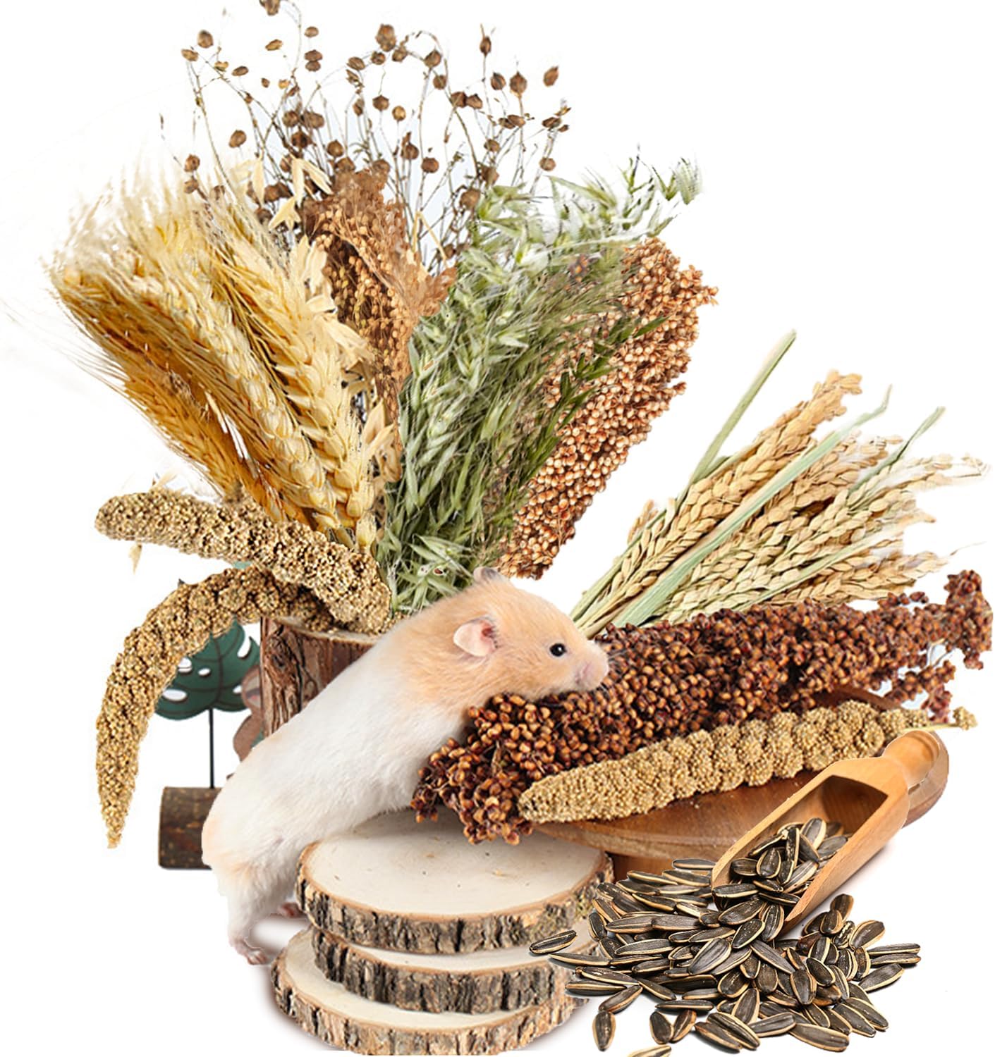 Natural Ear of Grain Flower&Herb Bedding Mate Habitat Decor, Adding Fun Hamster Accessories for Hamsters Gerbils Lemming