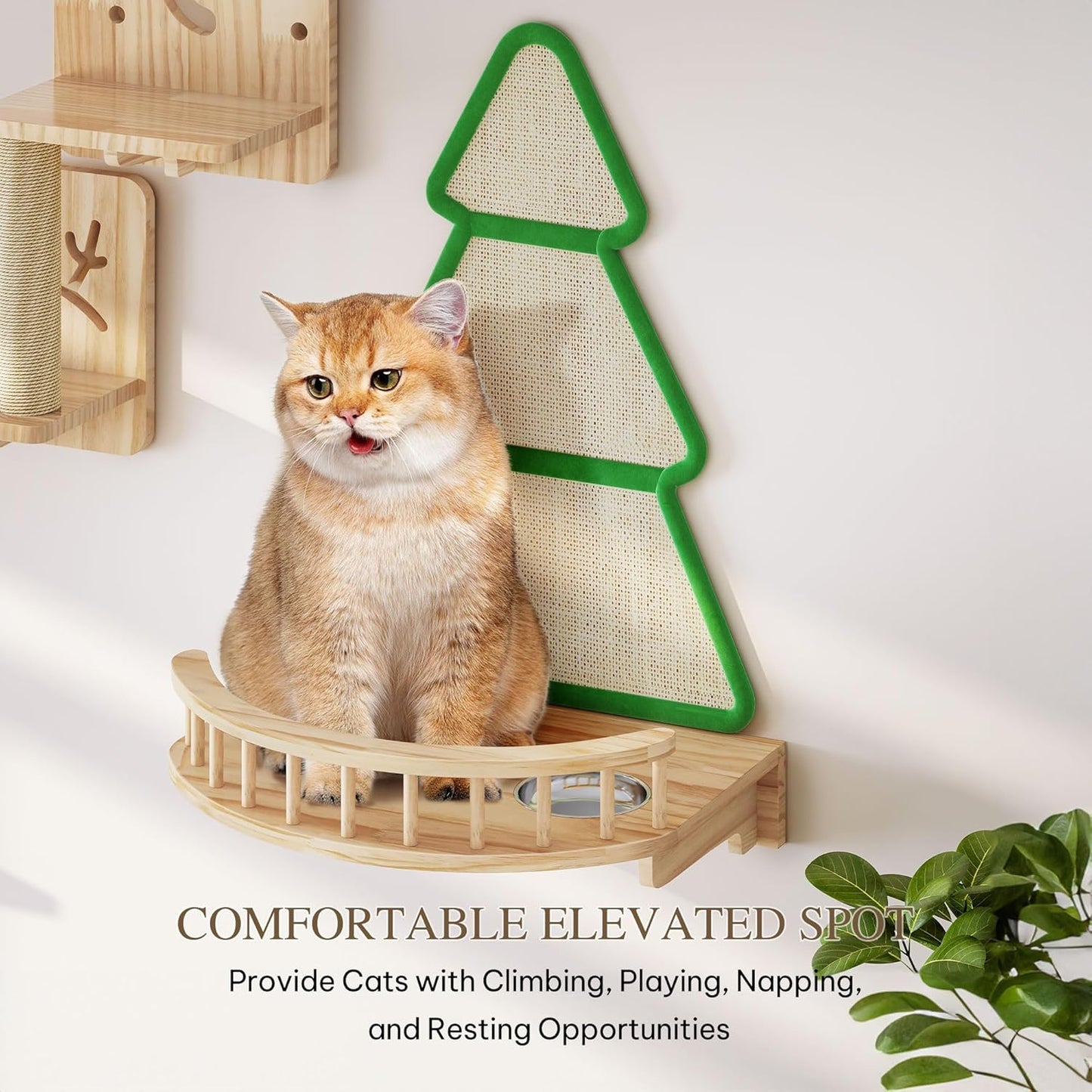 Cat Wall Shelves, Cat Wall Furniture Pine Wooden Feline Shelf, 16 Piece Shelves and Perches with Bowl, Warmer Mat, Condos, House, Steps and Cat Scratcher
